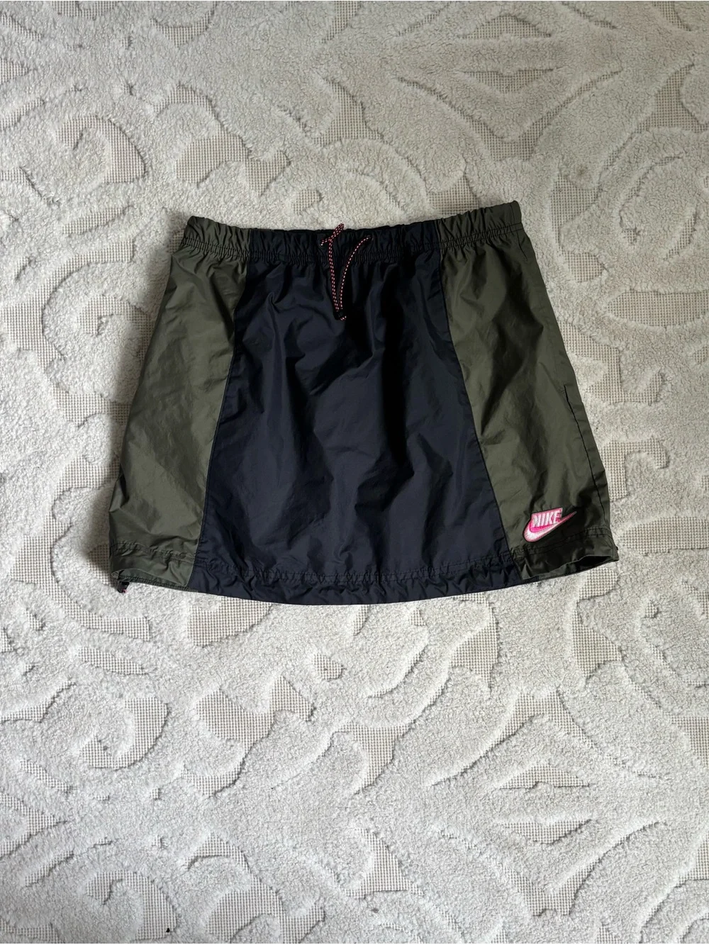 Nike Black & Olive Windbreaker Skirt with Pink Logo